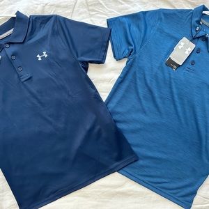 Lot of 2 NEW Boys Under Armour golf polo shirts blue size XL 14 16